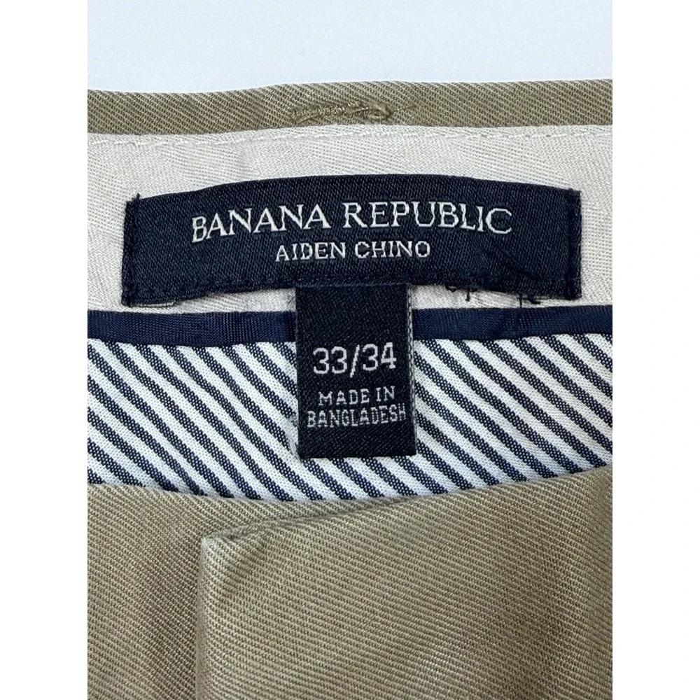 Banana Republic Aiden Chino Pants Mens 33x34 Beige Straight Leg Casual Cotton